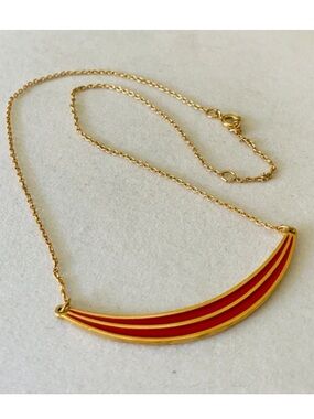 Vintage AVON Gold Tone Red Enamel Necklace 17"